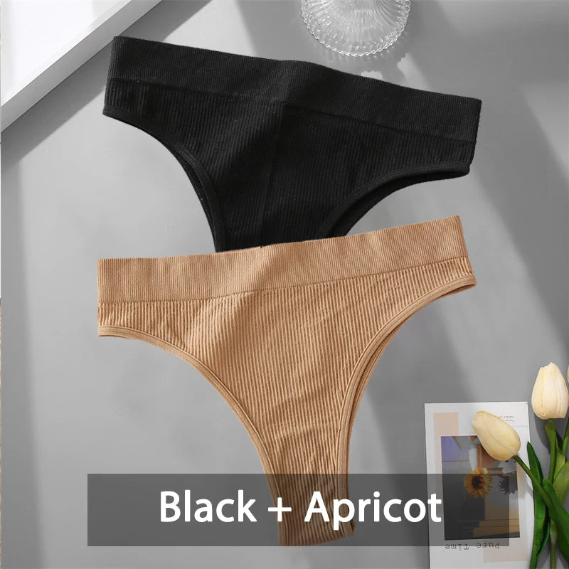 2PCS Womens Seamless Low-Rise Thong - Soft Breathable Brazilian Underwear - ZOOMNSTORE