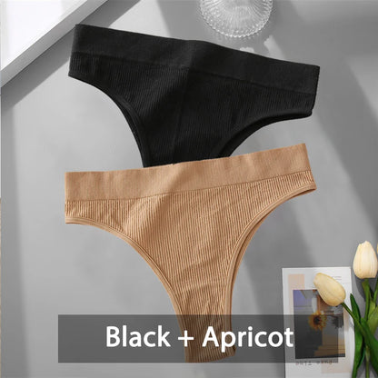 2PCS Womens Seamless Low-Rise Thong - Soft Breathable Brazilian Underwear - ZOOMNSTORE