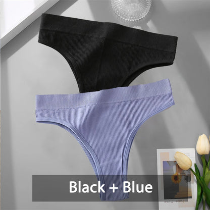 2PCS Womens Seamless Low-Rise Thong - Soft Breathable Brazilian Underwear - ZOOMNSTORE