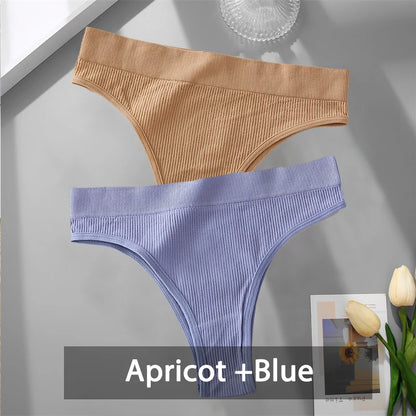 2PCS Womens Seamless Low-Rise Thong - Soft Breathable Brazilian Underwear - ZOOMNSTORE