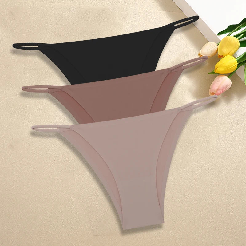 Ultra-Thin Seamless Womens Panties - 3Pcs Ice Silk Low Rise Briefs - ZOOMNSTORE