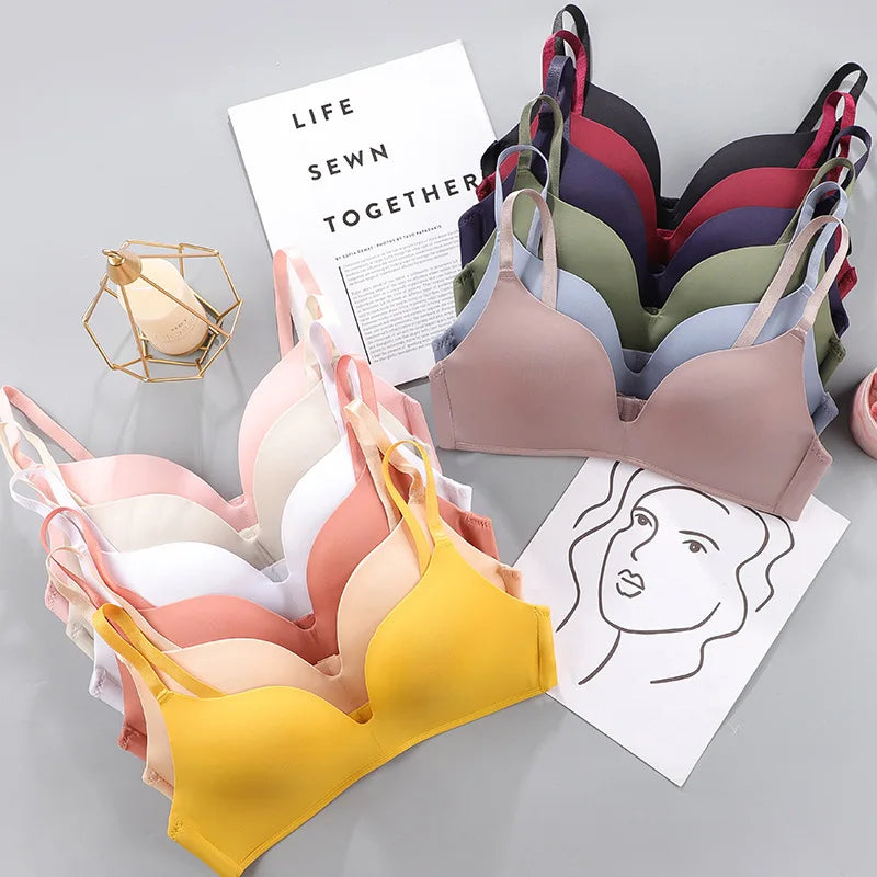 Women Seamless Bra Sexy No Wire Push Up Underwear Girls Students Breathable Thin 10 Colors Bras Female's Bra Breathable Gathered - ZOOMNSTORE