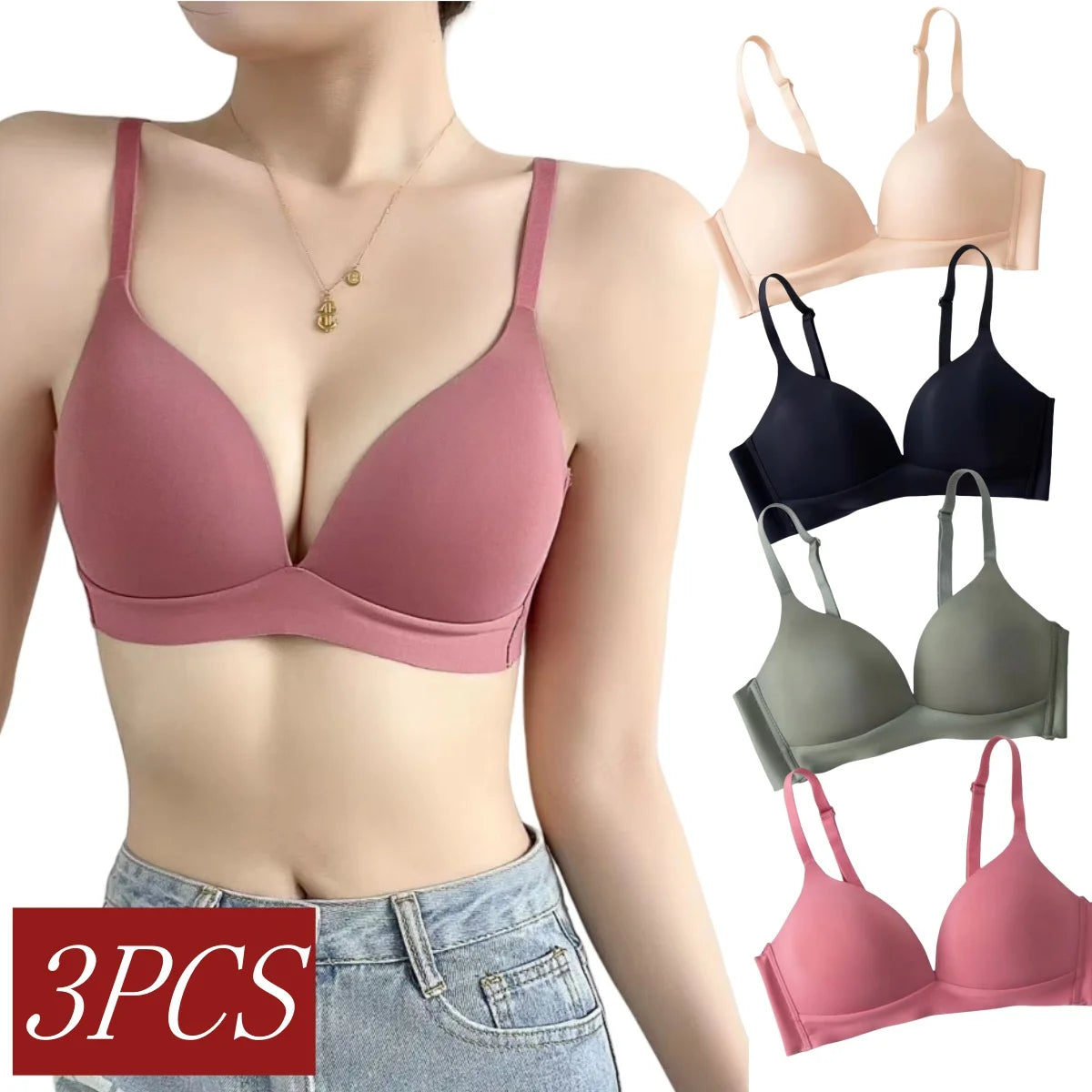 3Pcs/Set Seamless Bras For Women Non-wire Glossy Underwear Push Up Bra Without Steel Ring 3/4 Cup Female Comfort Lingerie - ZOOMNSTORE