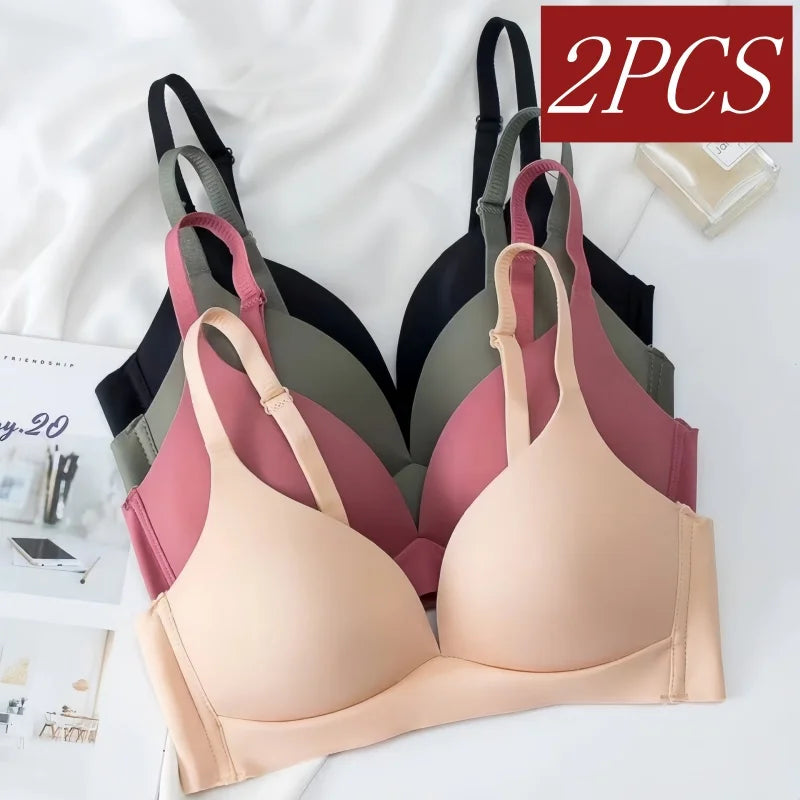 2Pcs/Set Seamless Bras For Women Glossy Underwear 3/4 Cup Push Up Bra Non-wire Bralette Japanese Female Sexy Lingerie S-XXL - ZOOMNSTORE