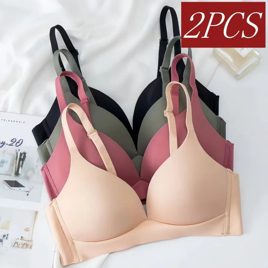 2Pcs/Set Seamless Bras For Women Glossy Underwear 3/4 Cup Push Up Bra Non-wire Bralette Japanese Female Sexy Lingerie S-XXL - ZOOMNSTORE