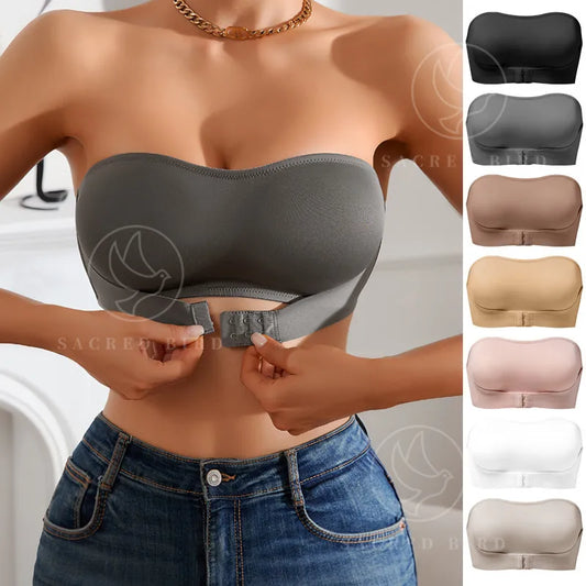 Seamless Strapless Bra - Wire Free One Piece Bralette With Padded Ice Silk Comfort - ZOOMNSTORE