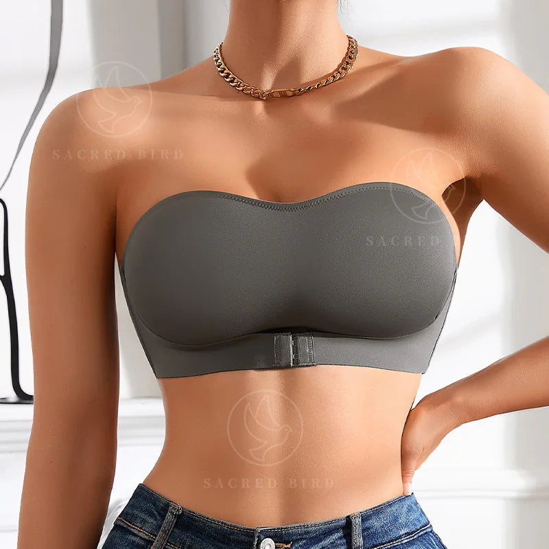 Seamless Strapless Bra - Wire Free One Piece Bralette With Padded Ice Silk Comfort - ZOOMNSTORE