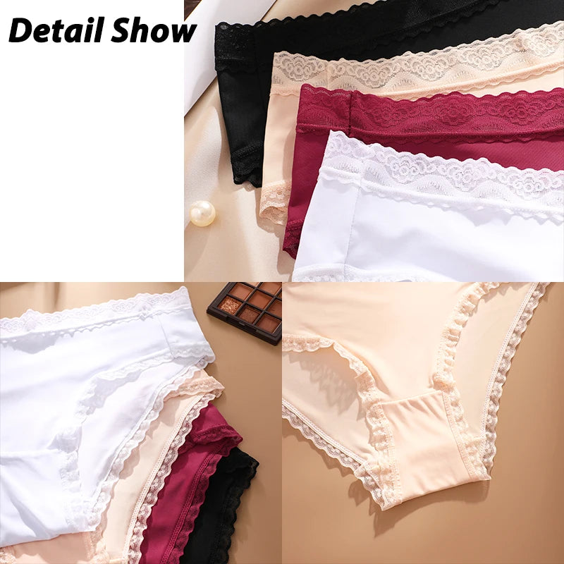 Seamless Women's Panties - Low Waist Briefs With Lace Edge | Ice Silk Comfort - ZOOMNSTORE