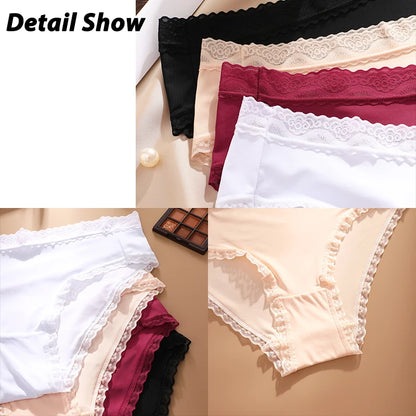 Seamless Women's Panties - Low Waist Briefs With Lace Edge | Ice Silk Comfort - ZOOMNSTORE