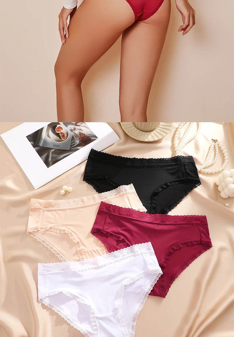 Seamless Women's Panties - Low Waist Briefs With Lace Edge | Ice Silk Comfort - ZOOMNSTORE