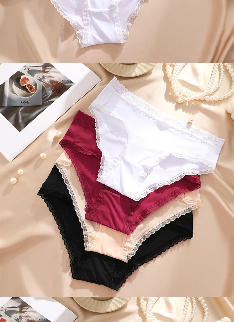 Seamless Women's Panties - Low Waist Briefs With Lace Edge | Ice Silk Comfort - ZOOMNSTORE