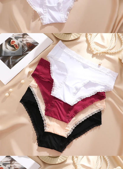 Seamless Women's Panties - Low Waist Briefs With Lace Edge | Ice Silk Comfort - ZOOMNSTORE