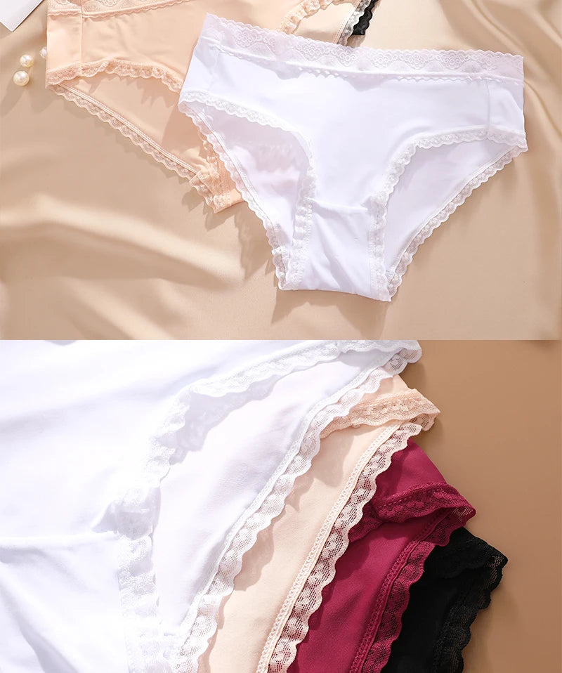 Seamless Women's Panties - Low Waist Briefs With Lace Edge | Ice Silk Comfort - ZOOMNSTORE