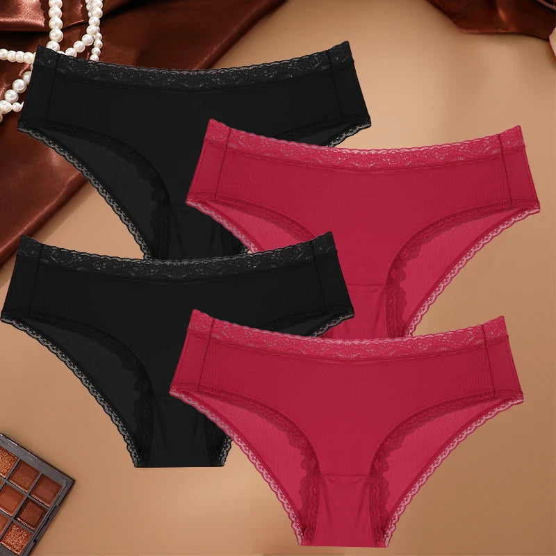 Seamless Women's Panties - Low Waist Briefs With Lace Edge | Ice Silk Comfort - ZOOMNSTORE