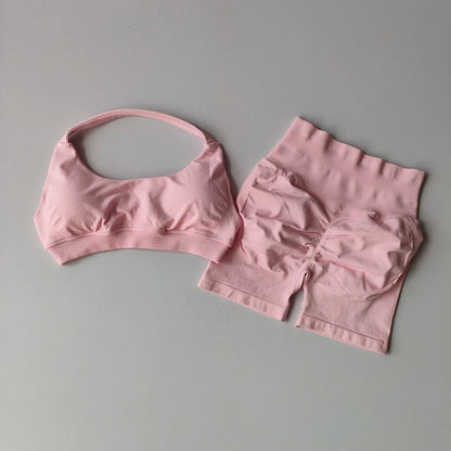 Seamless Yoga Suit - Halter Sports Bra & Impact Shorts Gym Set for Women - ZOOMNSTORE