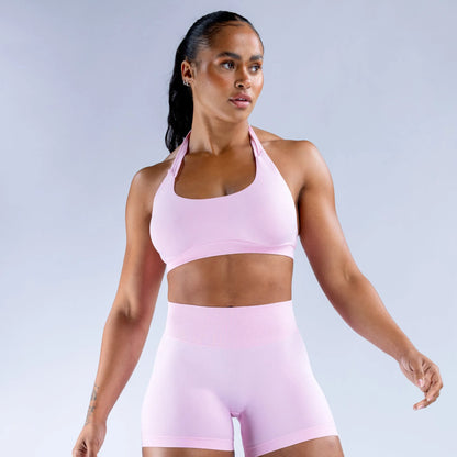 Seamless Yoga Suit - Women's Gym Clothes Halter Sports Bra & Impact Shorts Set - ZOOMNSTORE