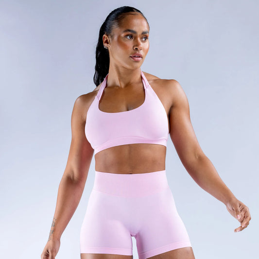 Seamless Yoga Suit - Women's Gym Clothes Halter Sports Bra & Impact Shorts Set - ZOOMNSTORE