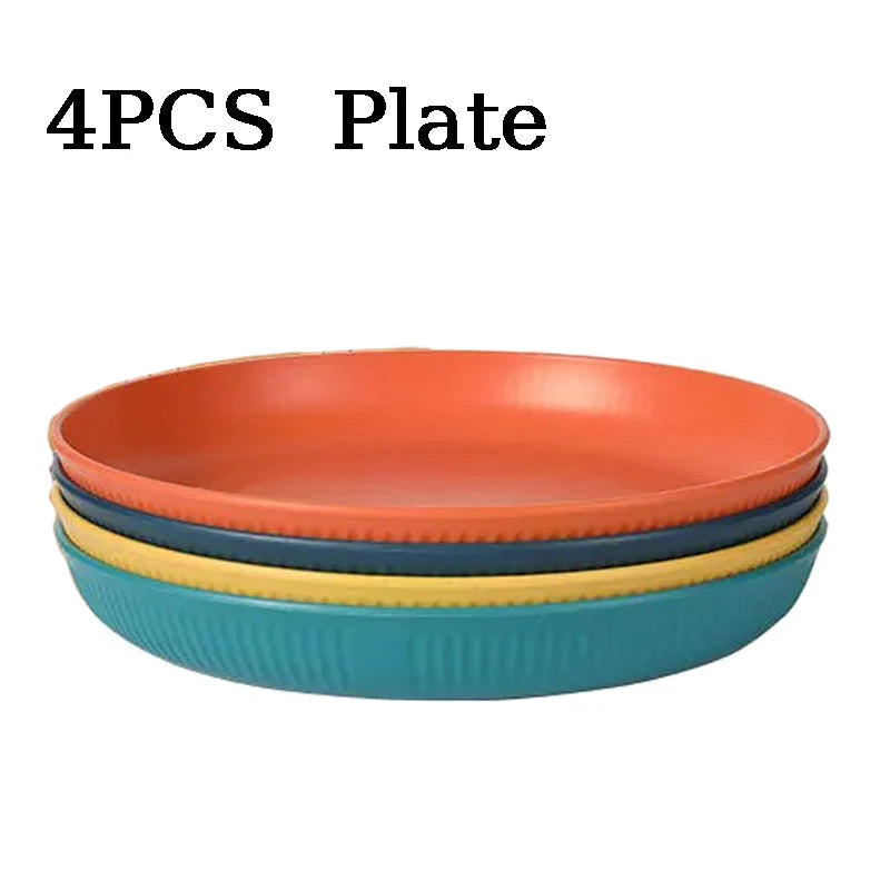 Eco-Friendly Wheat Straw Dinnerware Set - 4pcs Plates Cups Bowls for Home  Outdoor Use