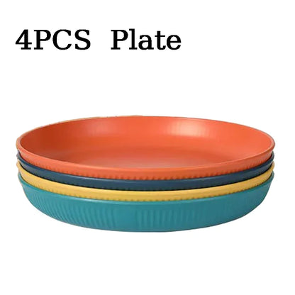 Eco-Friendly Wheat Straw Dinnerware Set - 4pcs Plates Cups Bowls for Home  Outdoor Use