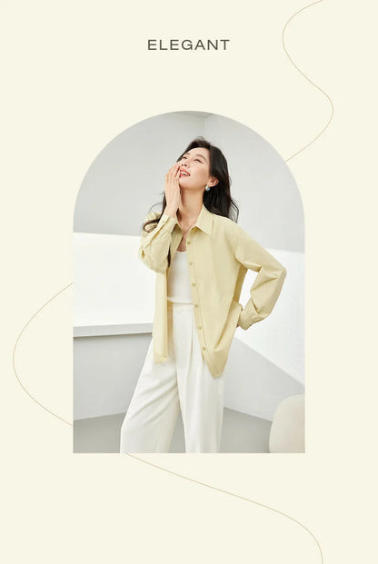 VIMLY Spring Formal Shirts Women 2026 Cotton Lyocell Button Up Shirts & Blouses Long Sleeve Top Office Wear for Woman M5889