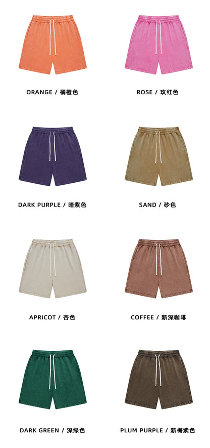 ZODF Trendy Batik Washed 420gsm Cotton Shorts For Men Retro Unisex Basic Heavy Weight Loose Solid Shorts Brand Bottoms HY0855