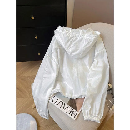 Women Solid Color Hooded Sun Protection Jacket Loose Breathable UV Protection Summer Coat S-4XL