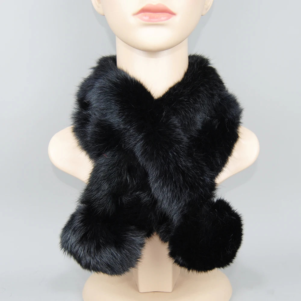 Rabbit Fur Scarf - Genuine Real Natural Fur Muffler for Women Winter Warmth