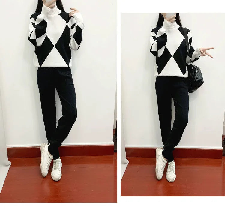 Fashion Knitted 2 Piece Set Women Sweater Suits Autumn Winter Tracksuit Sets Pullovers Long Pant Casual 2PCS Track Suit 2025