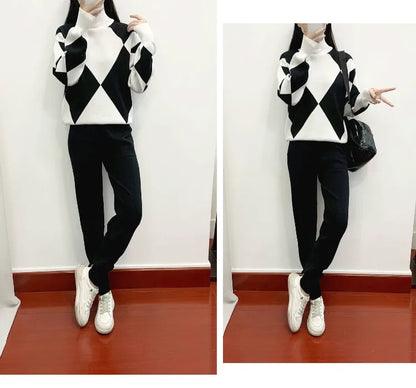 Fashion Knitted 2 Piece Set Women Sweater Suits Autumn Winter Tracksuit Sets Pullovers Long Pant Casual 2PCS Track Suit 2025