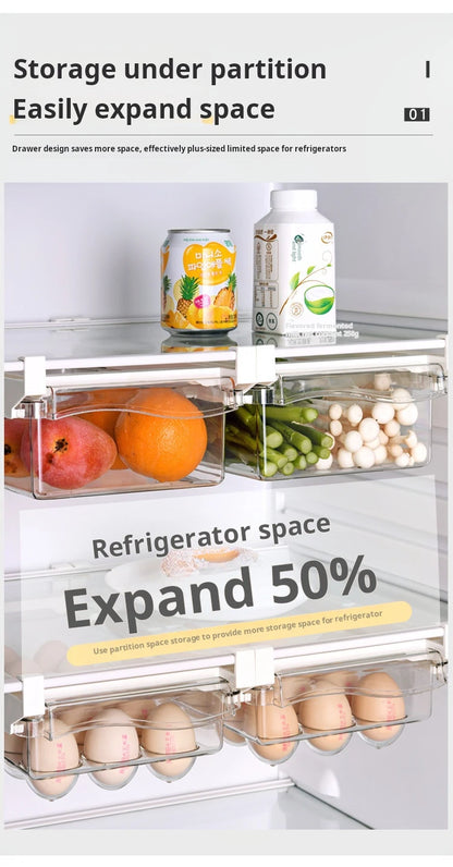 Refrigerator Egg Storage Box - Drawer Style Plastic Egg Holder and Fresh-Keeping Food Rack