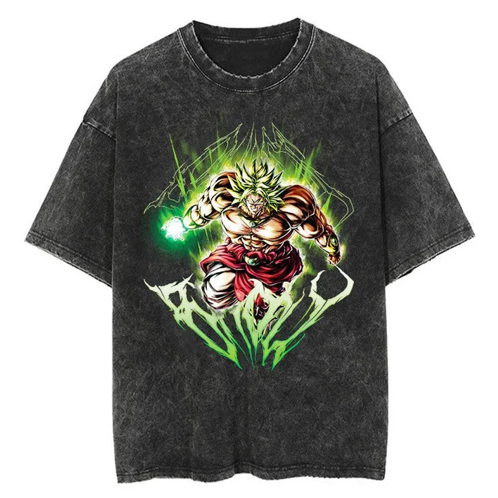 Men Streetwear Washed T Shirt Japanese Anime Dragon Ball Print T-Shirt Harajuku Cotton Casual Tshirt Summer Short Sleeve Tops