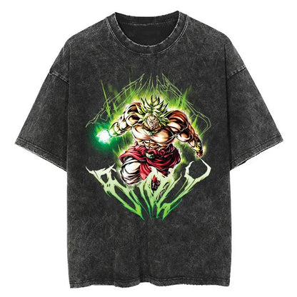 Men Streetwear Washed T Shirt Japanese Anime Dragon Ball Print T-Shirt Harajuku Cotton Casual Tshirt Summer Short Sleeve Tops