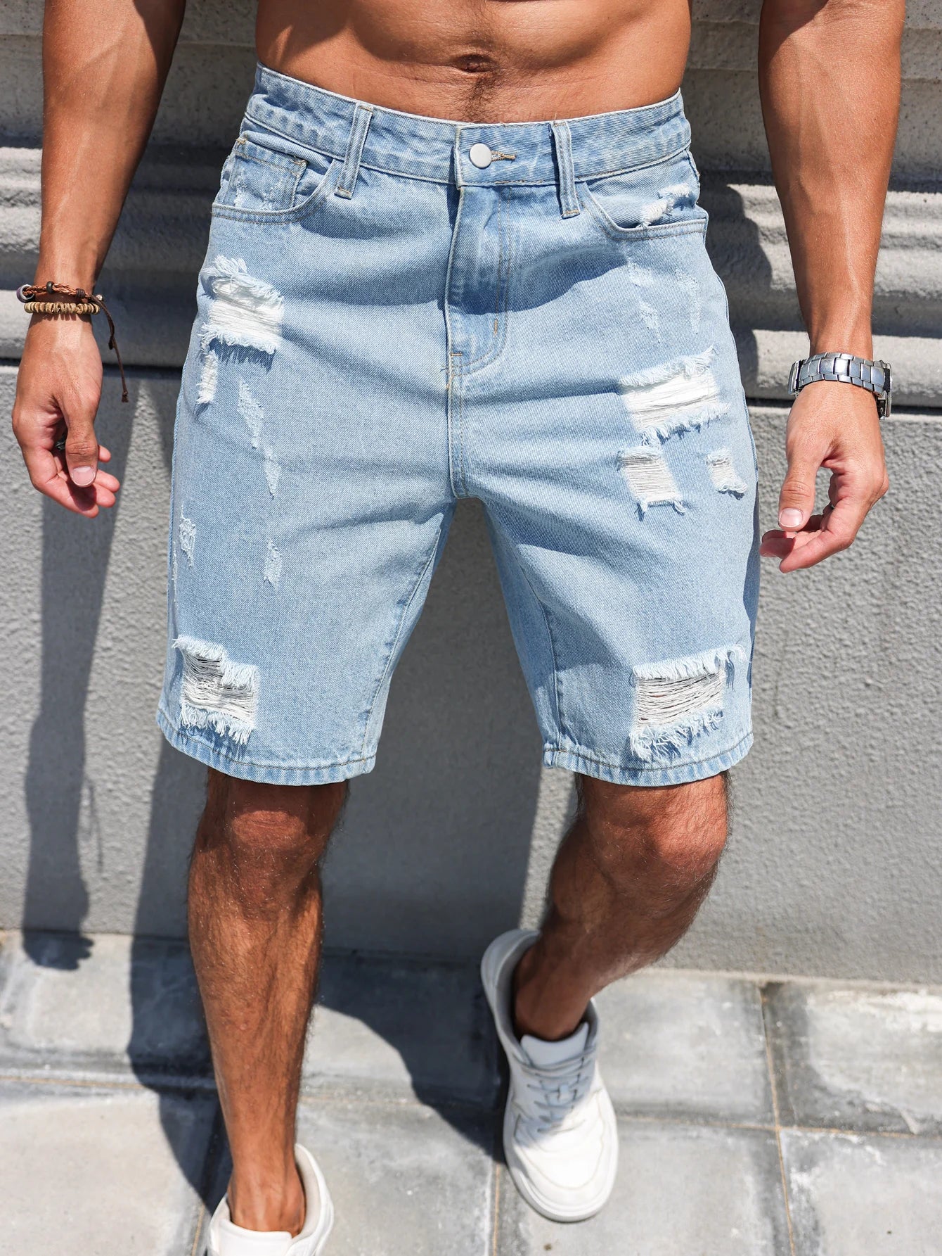Men's Denim Shorts - Casual Summer Loose Fit Knee Length Jeans With Zipper Fly
