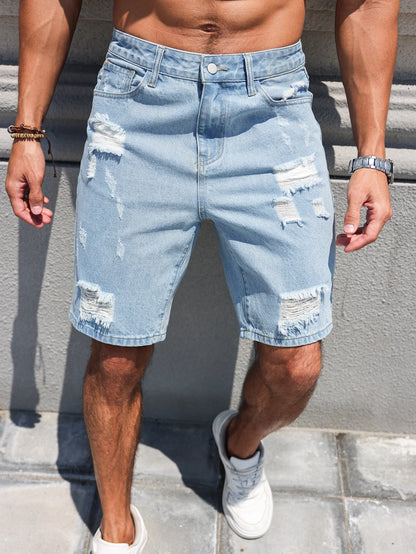 Men's Denim Shorts - Casual Summer Loose Fit Knee Length Jeans With Zipper Fly