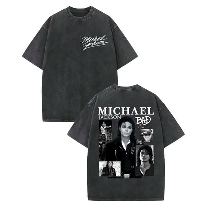 Vintage Washed Michael Jackson Album Poster Graphic T Shirt Men Women Clothing Rock Fashion T-shirt Summer Casual Loose T-shirts