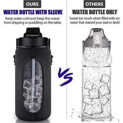 2L 64OZ Half Gallon Water Bottle with Sleeve Motivational Water Bottle with Straw & Time Marker Leakproof Sport Water Jug