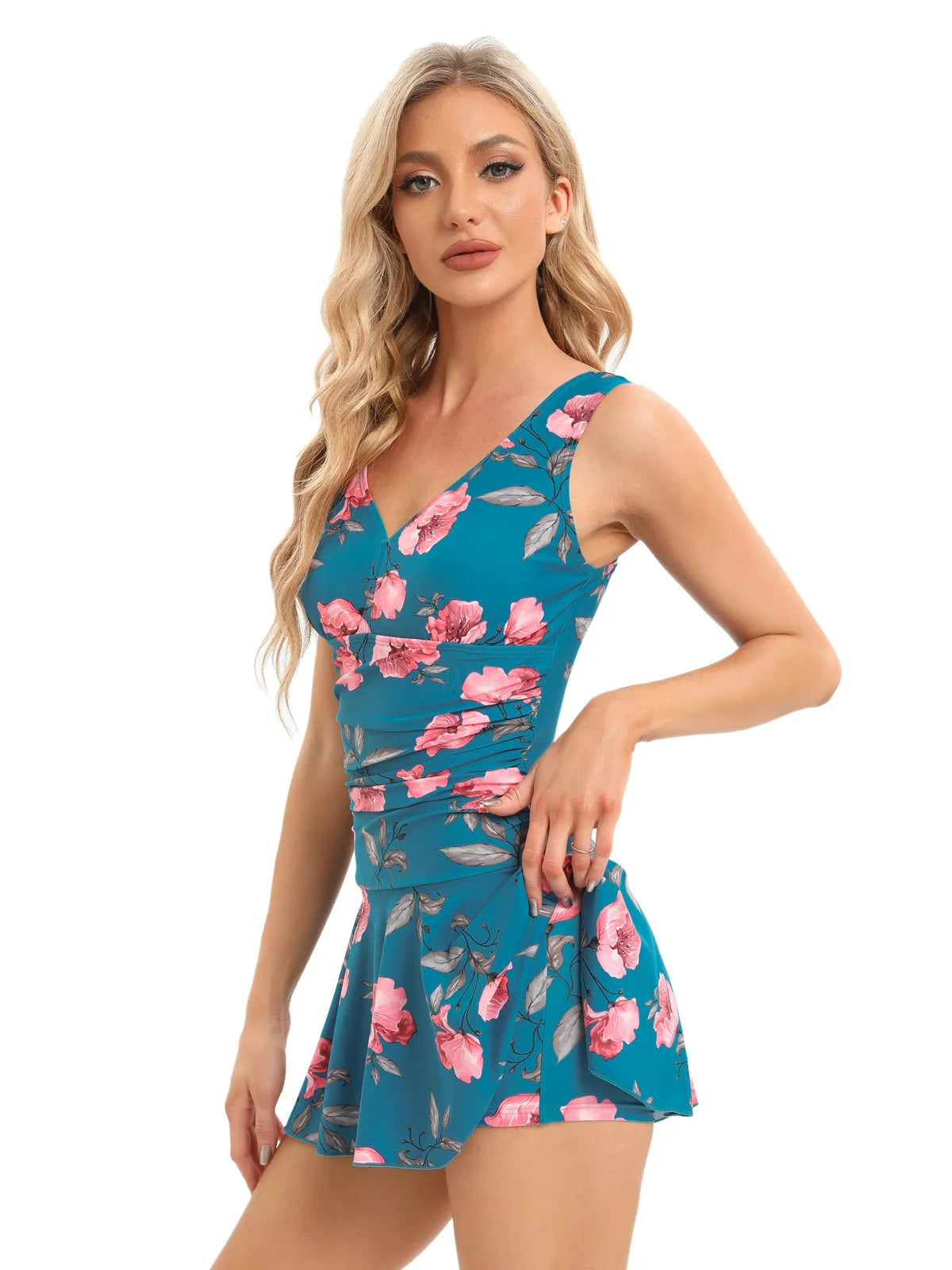 European and American Conservative Women's Large-size Printed Cherry One-piece Conservative Belly-covering and Slimming Swimsuit