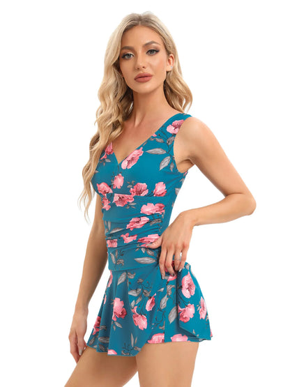 European and American Conservative Women's Large-size Printed Cherry One-piece Conservative Belly-covering and Slimming Swimsuit