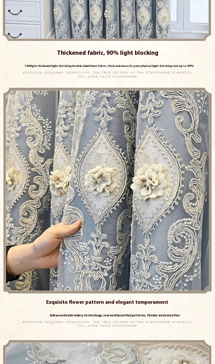 Luxury Embroidered Curtains - Vintage Style Floral Window Drapes With 3D Relief Pattern