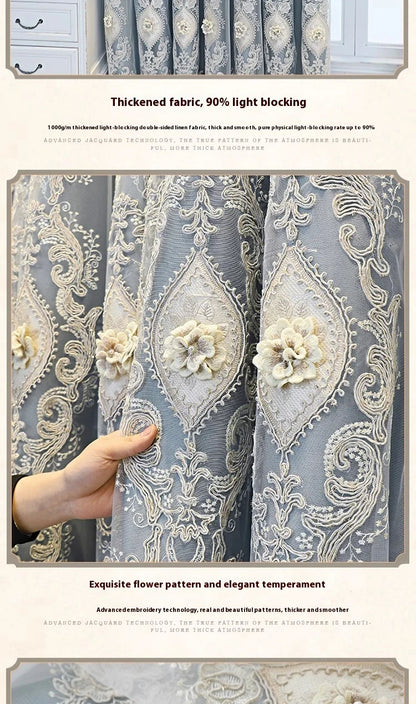 Luxury Embroidered Curtains - Vintage Style Floral Window Drapes With 3D Relief Pattern