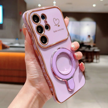 Wave Plating Side Love Heart Phone Case For Samsung Galaxy S26 S25 Ultra S24 S23 S22 A16 A55 Protect Lens Shockproof Back Cover