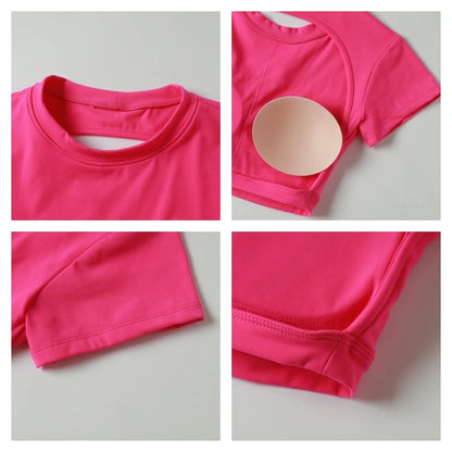 Women Crop Top - Backless Sports Crop Tee With High Compressive Waistband
