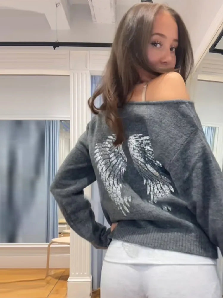 Sequin Angel's Wings Hoodies Women Chic Loose Long Sleeve Pullovers Top Slim Yoga Pant Set 2025 New Casual Lady Two Piece Sets