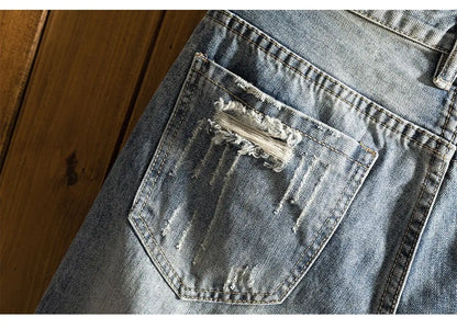 Denim Shorts Men - Casual Knee Length Cowboy Shorts With Button Fly & Slight Stretch