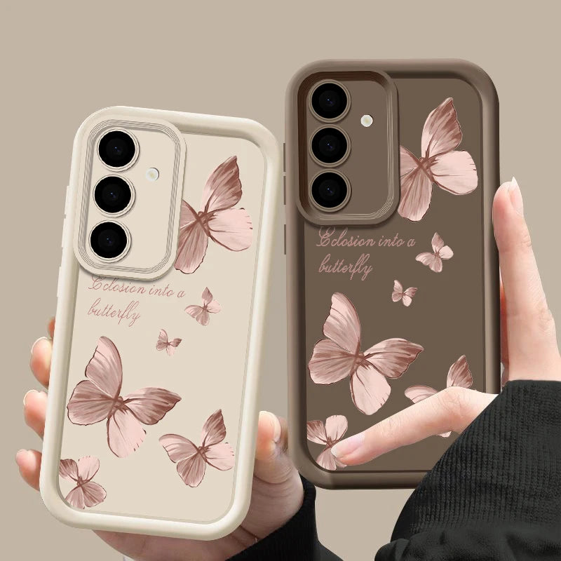 Gold Butterfly Soft TPU Case For Samsung Galaxy A57 A55 A17 A15 A56 A16 A35 A25 5G S26 S25 S24 S23 S22 Ultra S23 FE Phone Cover
