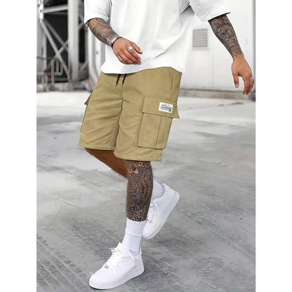 Men's Work Shorts - Multi-Pocket Cargo, Elastic Waistband, Breathable Polyester