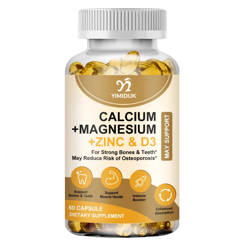 Calcium, Magnesium, Zinc & Vitamin D Capsules - Delicious Bone Health Capsules Supplement for Men, Women & Kids