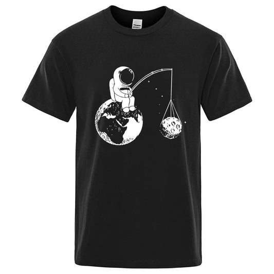 Summer Men High Quality T-shirt Cotton Blend Funny Design Astronaut Printing for Men Loose Top Cool Casual Tshirt Male Shirts