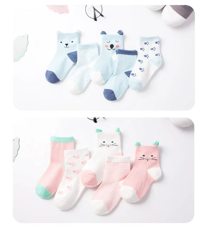 5 Pairs/Lot Kids Soft Cotton Socks Boy Girl Baby Infant Fashion Stripe Warm For Autumn Winter 0-6 Years Children Cartoon Sock