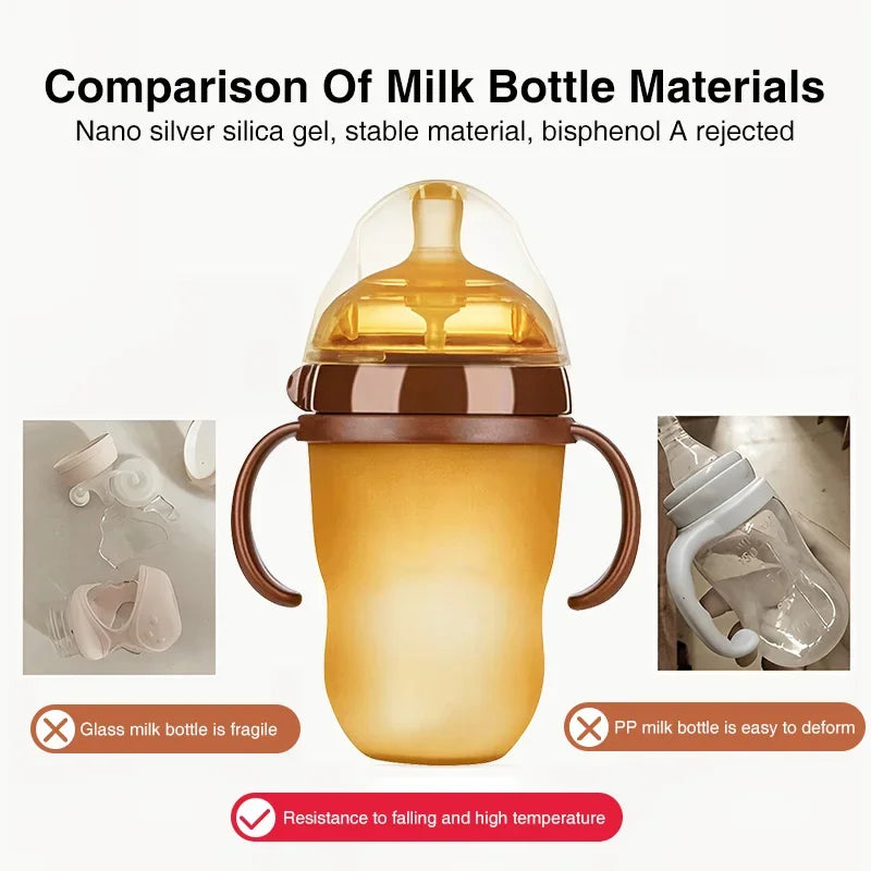 150ML/250ML Portable Baby Bottle Slicone Feeding Bottle With Handle Baby drop-resistant Bottles Newborn Bottle BPA Free